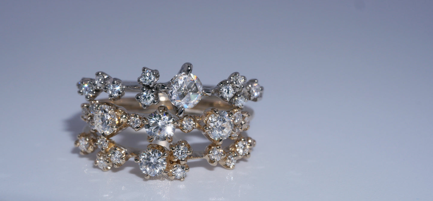 cluster diamond rings, handmade engagement ring, handmade jewelry