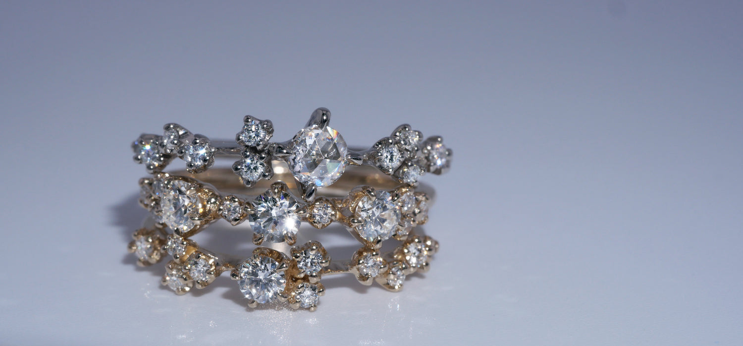 cluster diamond rings, handmade engagement ring, handmade jewelry